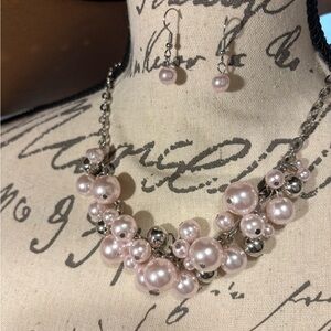 Elegant Pink Pearl Necklace and Earring Set